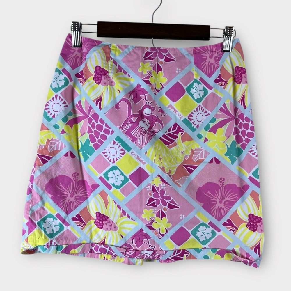 Lilly Pulitzer Vintage Diamond Head Monkey Patch Wrap Mini Skirt Preppy Beach 4